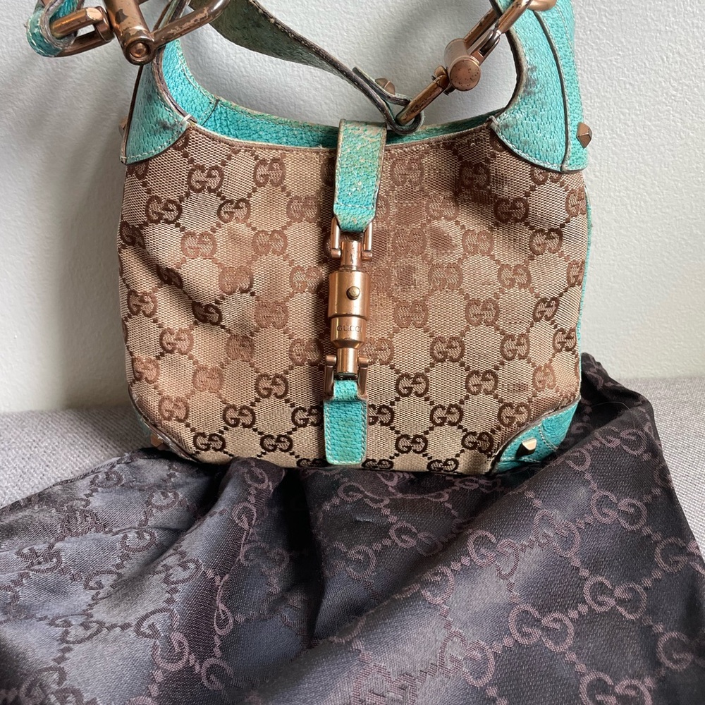 Gucci Teal and Brown Shoulder Bag